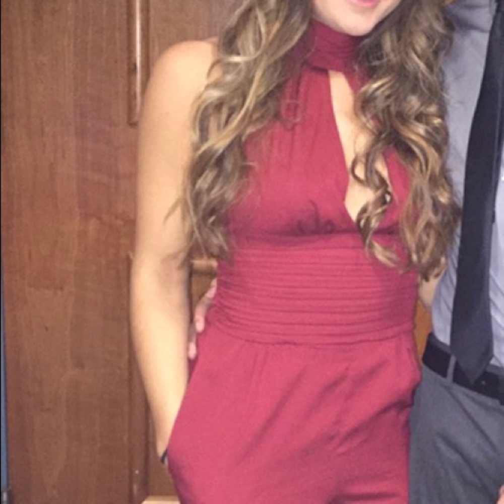 Bebe halter burgandy jumpsuit